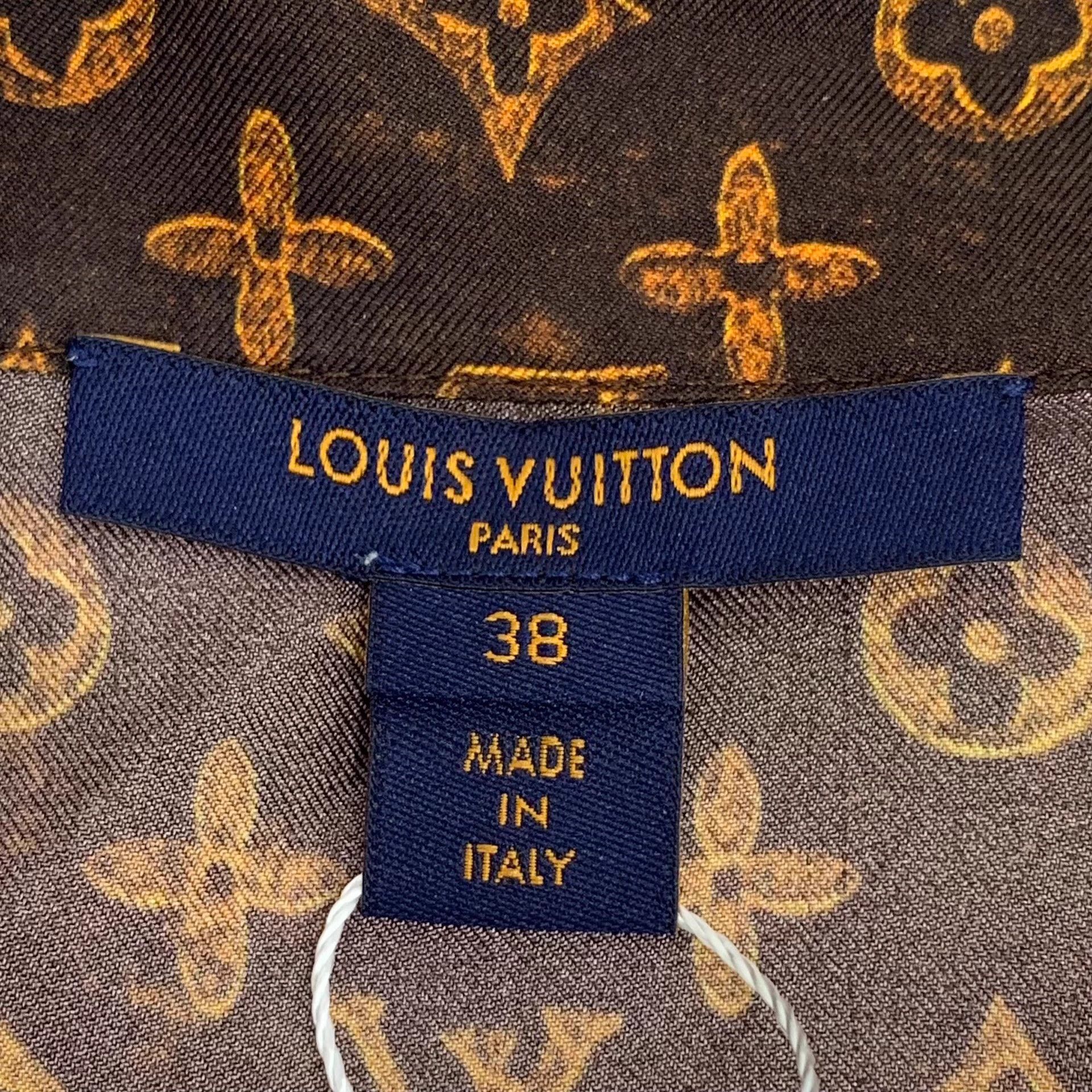 Louis Vuitton KW0149 Louis Vuitton Brown Monogram Print Silk Shirt Size S / US 4 / IT 40 - 3 Thumbnail