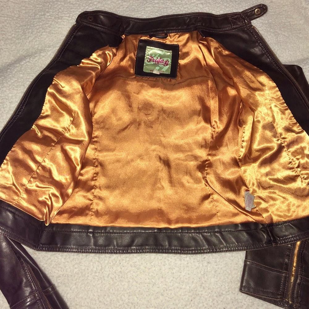 Image of Designer NWT Frida G Brown Faux Leather Jacket Size Small, Women's