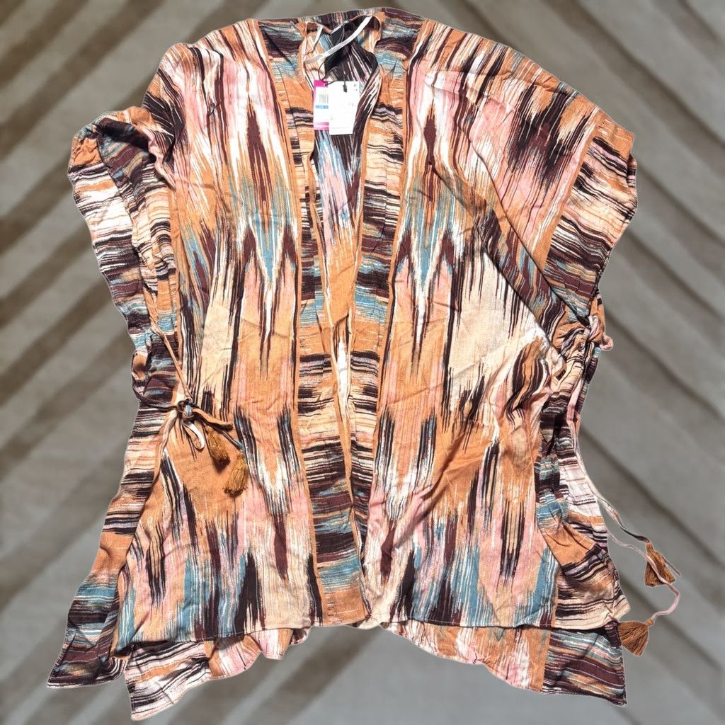 Vince Camuto Vince Camuto Kimono Cover Up Ikat Print Tassel Tie Sand Multi Women One Size NEW Size ONE SIZE - 1 Thumbnail