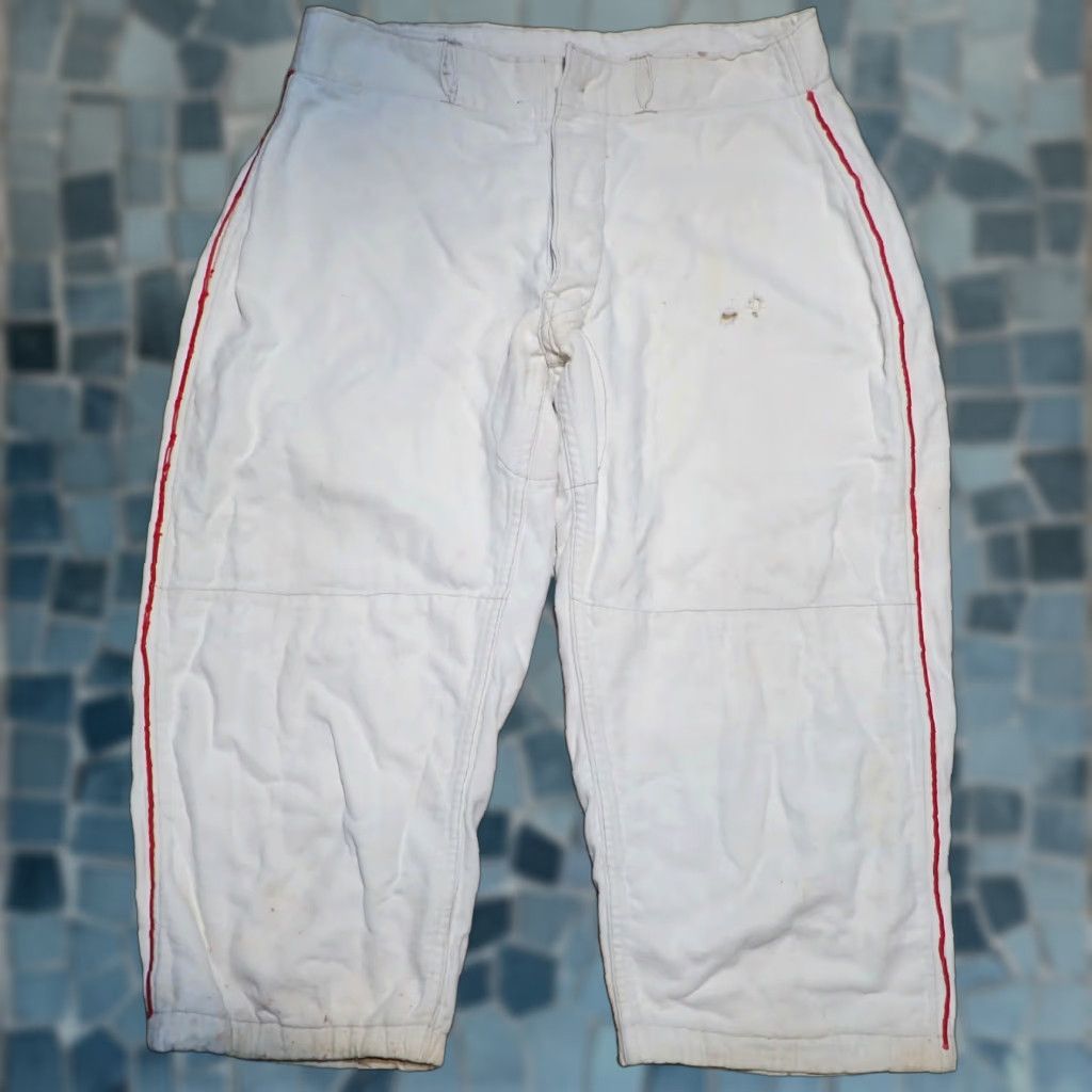 Vintage VINTAGE 40s 50s Flannel Cotton Baseball Uniform Pants Red Piping Sz 30 Cream White Mens Size US 30 / EU 46 - 1 Thumbnail