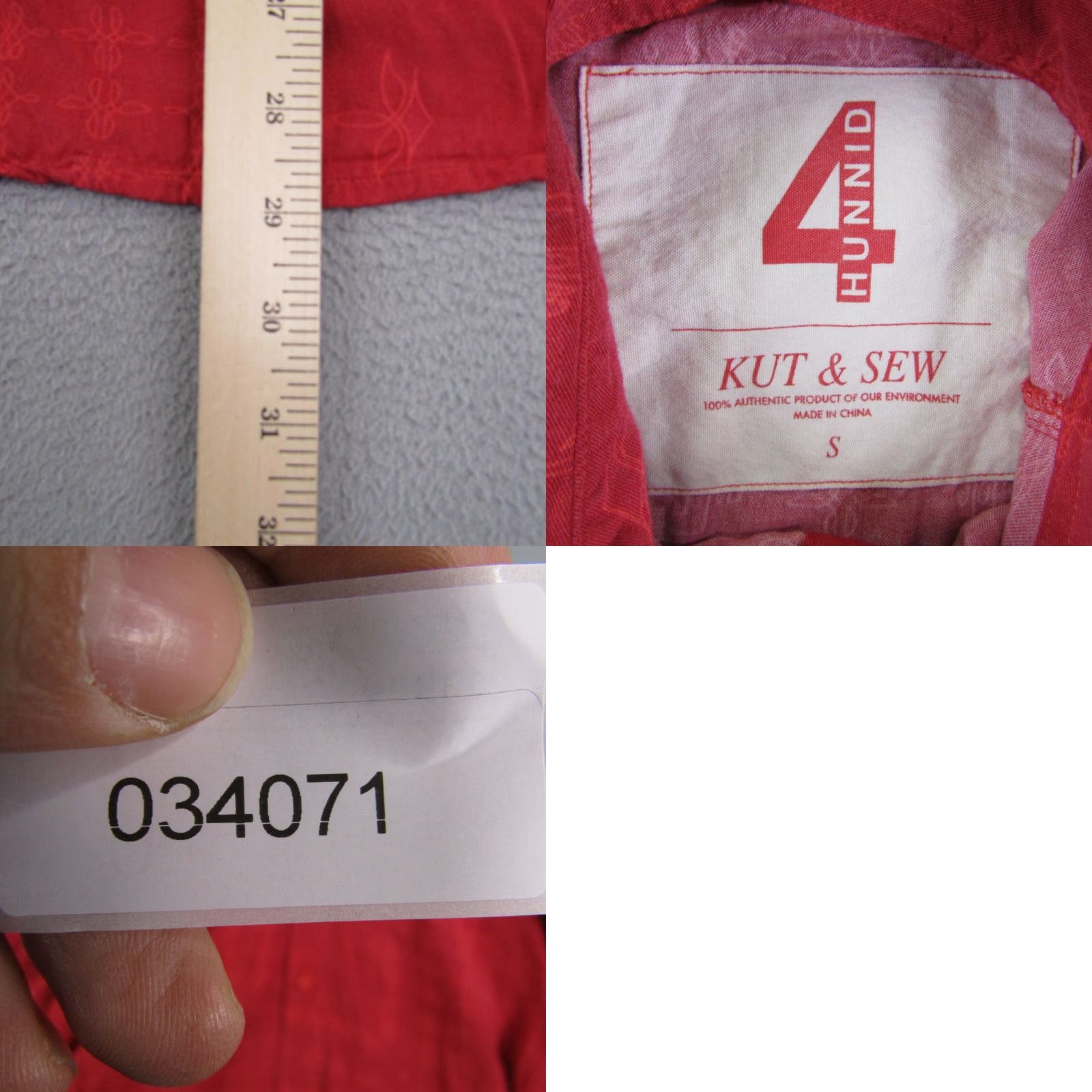 Vintage 4 Hunnid Shirt Mens Small Red Button Up Lightweight 400 YG Hip Hop Rap Kut & Sew Size US S / EU 44-46 / 1 - 8 Thumbnail