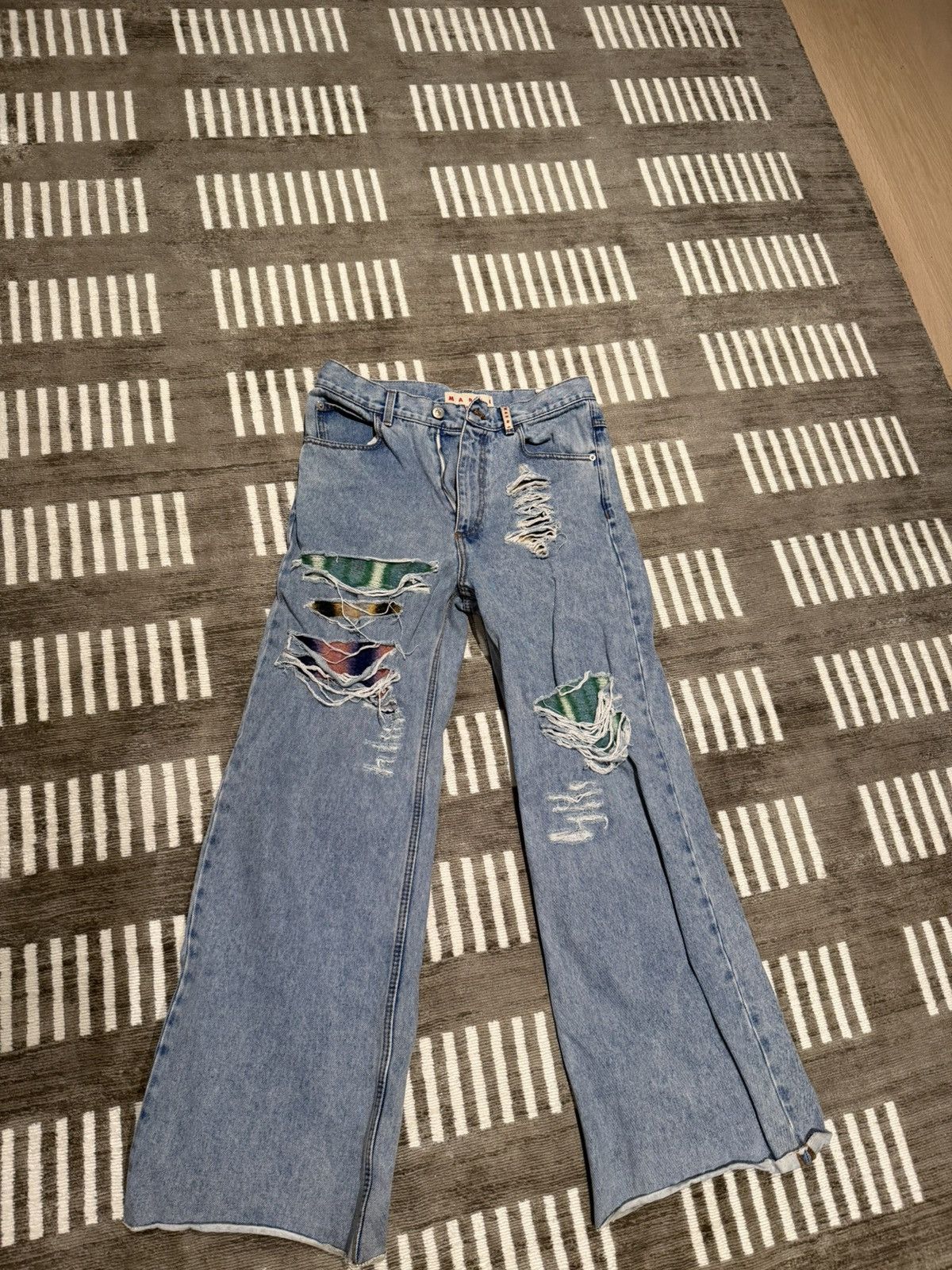 Marni Marni Knit-detail Ripped Light-wash Denim Size US 32 / EU 48 - 1 Thumbnail