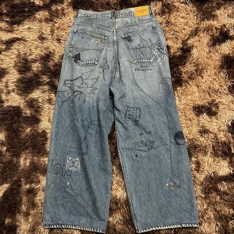 Balenciaga Balenciaga 22FW Crystal Graffiti Baggy Jeans Size US 26 / EU 42 - 3 Thumbnail
