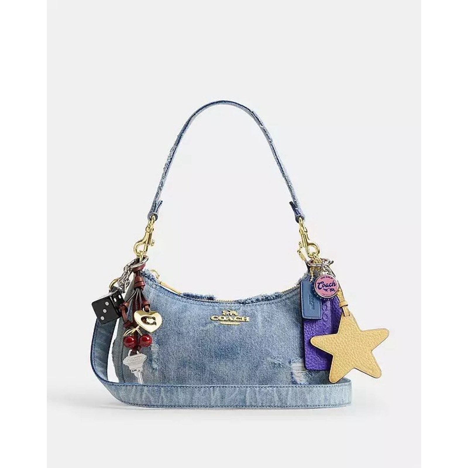 Coach NWT COACH CDY76 Teri Shoulder Bag Loved Denim Charms Indigo Size ONE SIZE - 13 Thumbnail