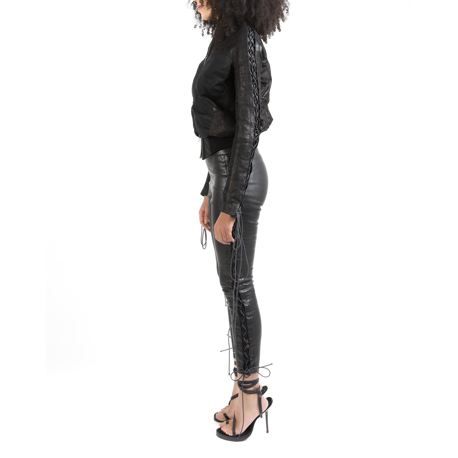 Haider Ackermann FW16 Two-Material Bomber Jacket with Lacing Detail Size XS / US 0-2 / IT 36-38 - 3 Thumbnail