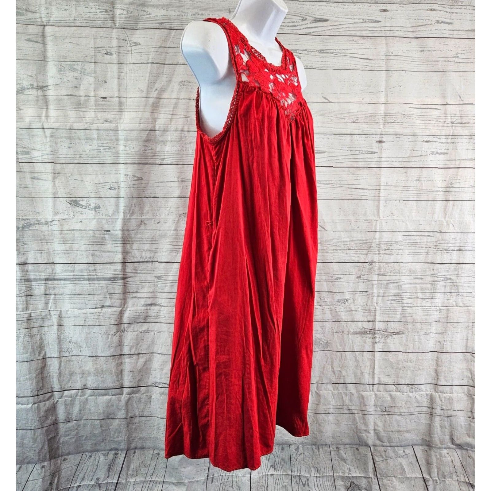Vintage Knox Rose Womens Dress XS Solid Red Crochet Lace Sleeveless Cotton Blend A-Line Knee Length Womens ا Size XS / US 0-2 / IT 36-38 - 3 Thumbnail