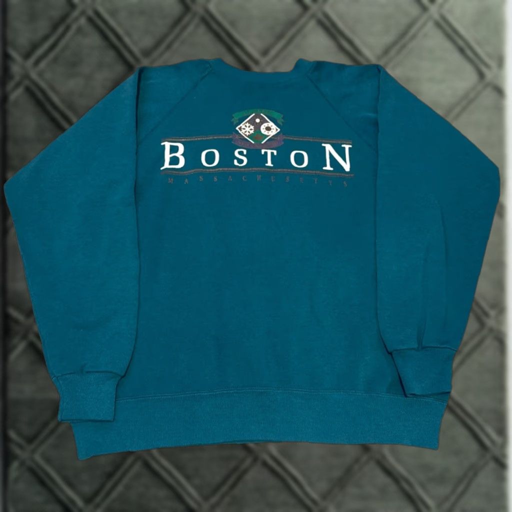 Hanes VINTAGE Hanes 80s Boston Massachusetts Tourist Crewneck Sweatshirt Teal Blue Large Unisex Adults L Pullover Sweatshirt Size US L / EU 52-54 / 3 - 1 Thumbnail