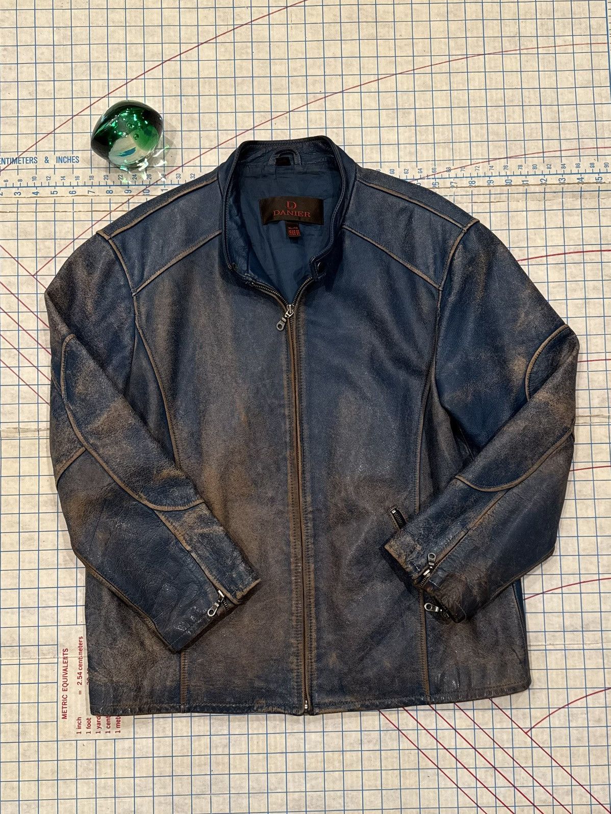 Danier Vintage Danier Cafe Racer Style Leather Jacket Cracking Blue Size US XL / EU 56 / 4 - 4 Thumbnail