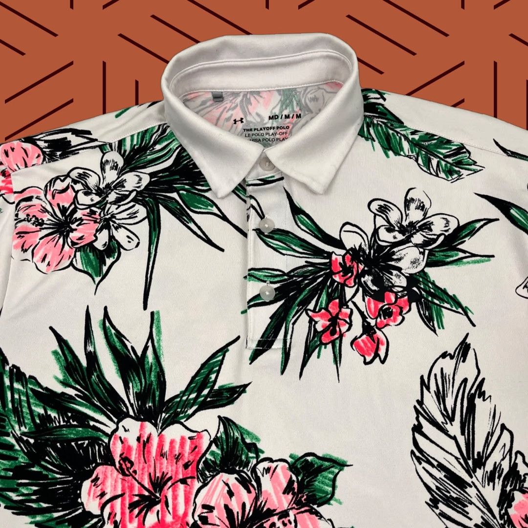Under Armour Under Armour Playoff Polo Shirt Men M White Floral Hawaiian Tropical Active Golf Shirt Size US M / EU 48-50 / 2 - 1 Thumbnail