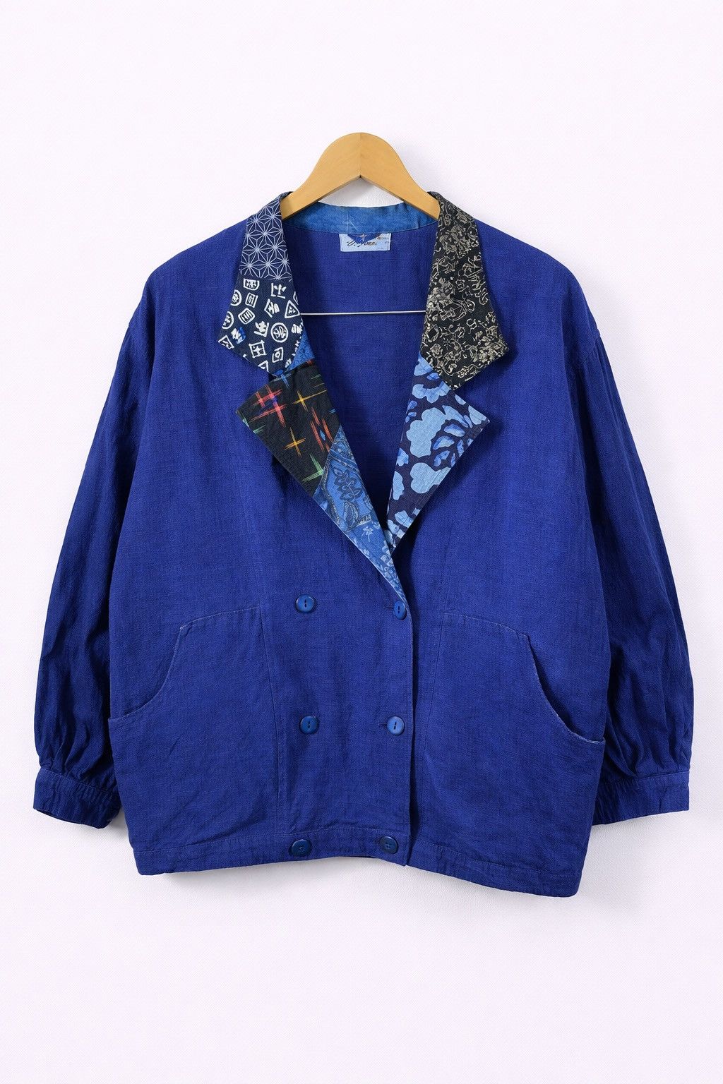 Japanese Brand Vintage Japanese Linen Blend Patchwork Collar Blue Jacket Size L / US 10 / IT 46 - 1 Thumbnail