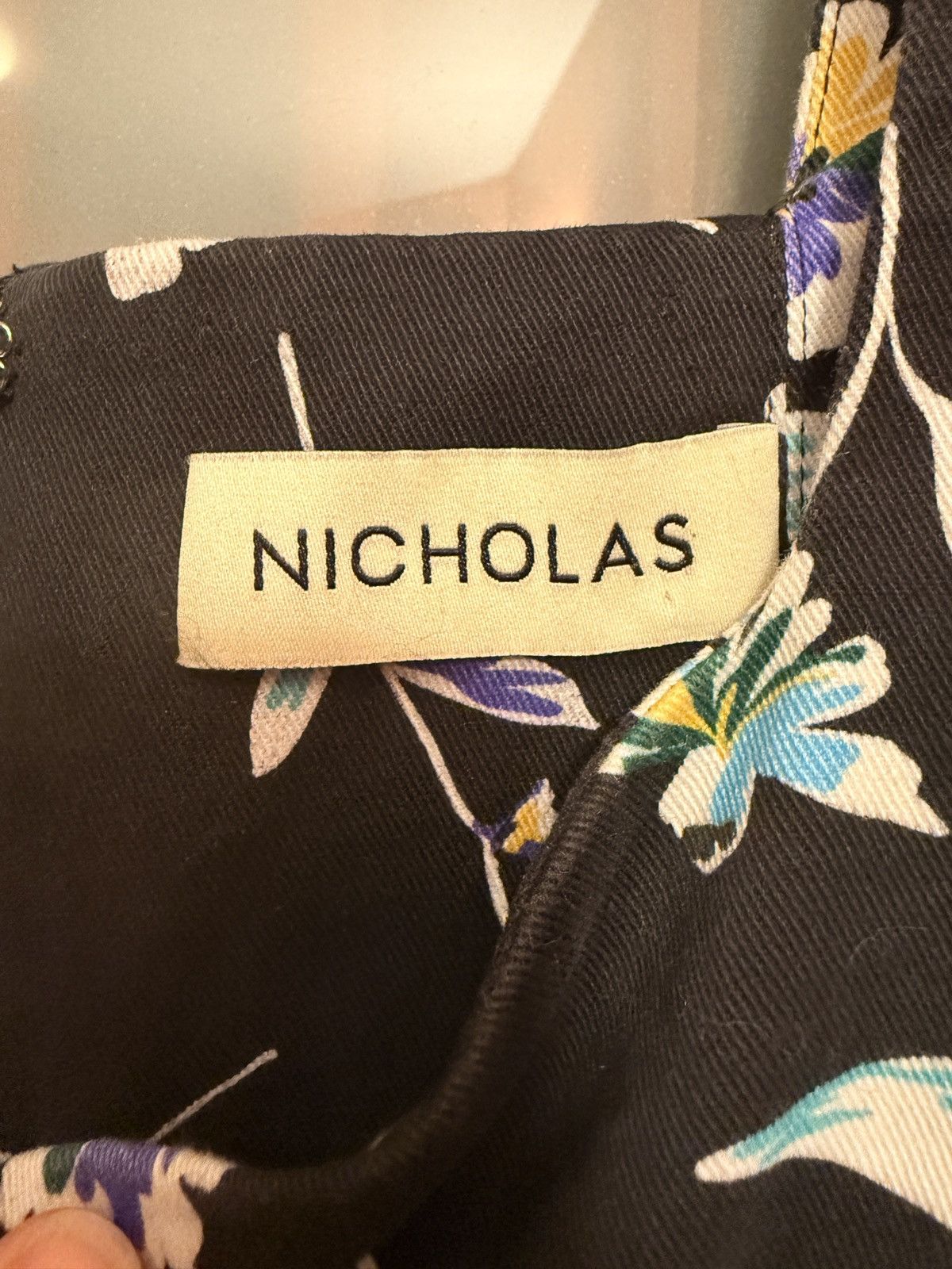 NICHOLAS NICHOLAS Lydia Black Floral Print Mini Short Puff Sleeves Size L / US 10 / IT 46 - 2 Thumbnail