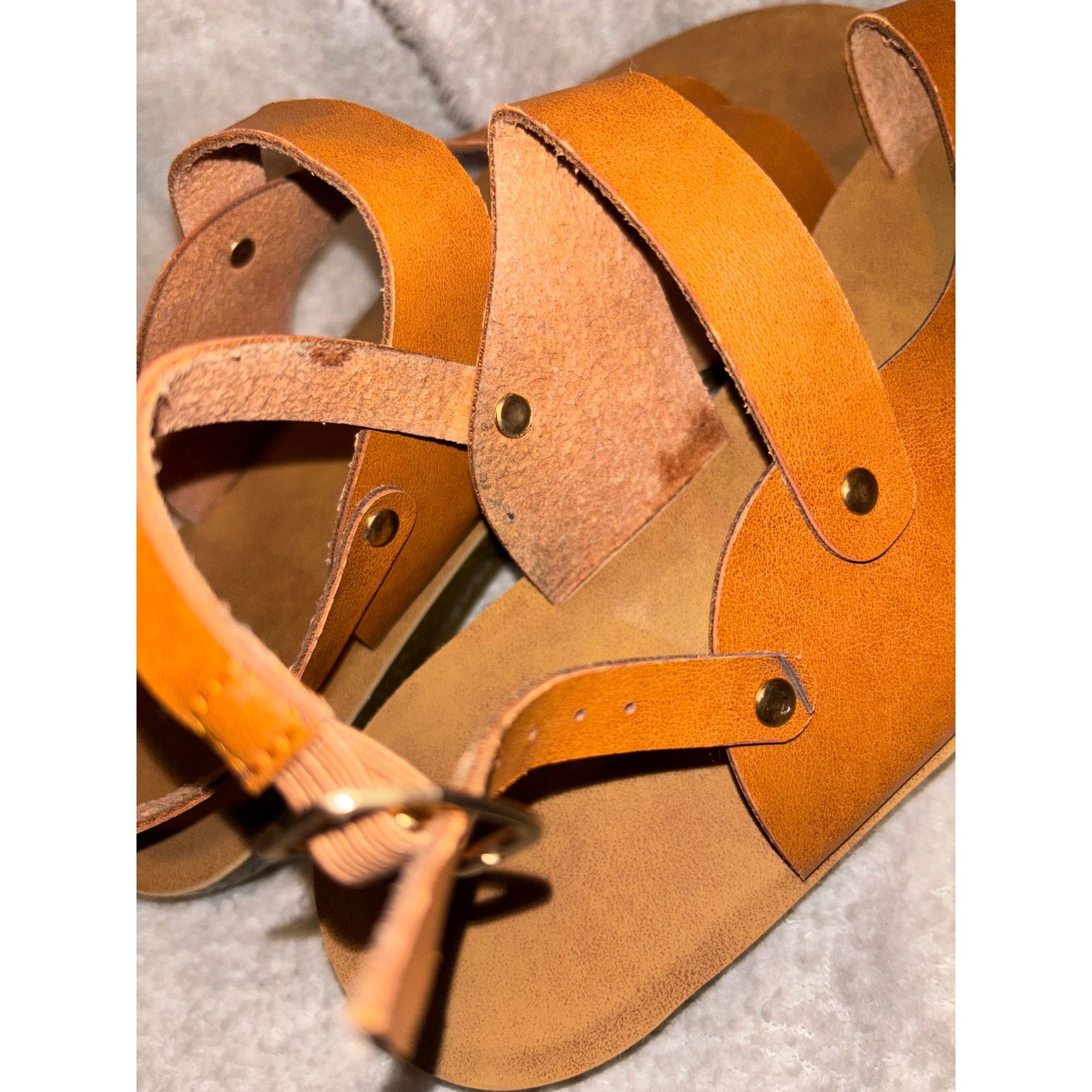 The Unbranded Brand Brown Leather Sandals Size 39/US 8.5 Size US 8.5 / IT 38.5 - 6 Thumbnail