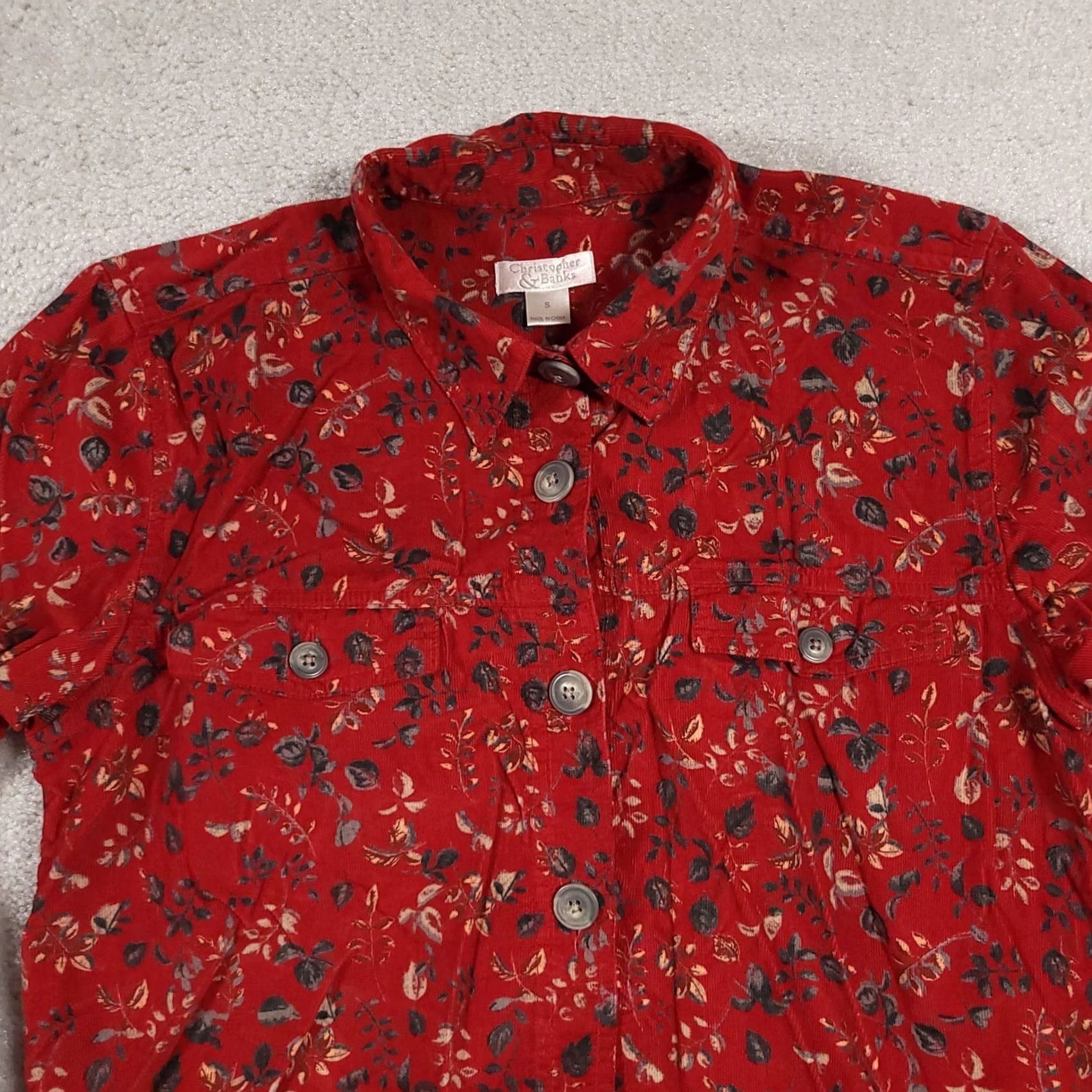 Vintage Christopher & Banks Corduroy Jacket Women’s Small Red Floral Crop Jacket Size S / US 4 / IT 40 - 3 Thumbnail