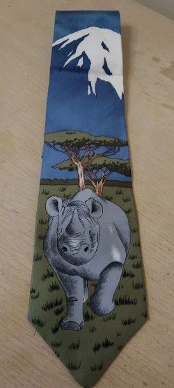 WWF Vintage World Wildlife Fund (WWF) Rhino Men's Silk Necktie Size ONE SIZE - 1 Thumbnail