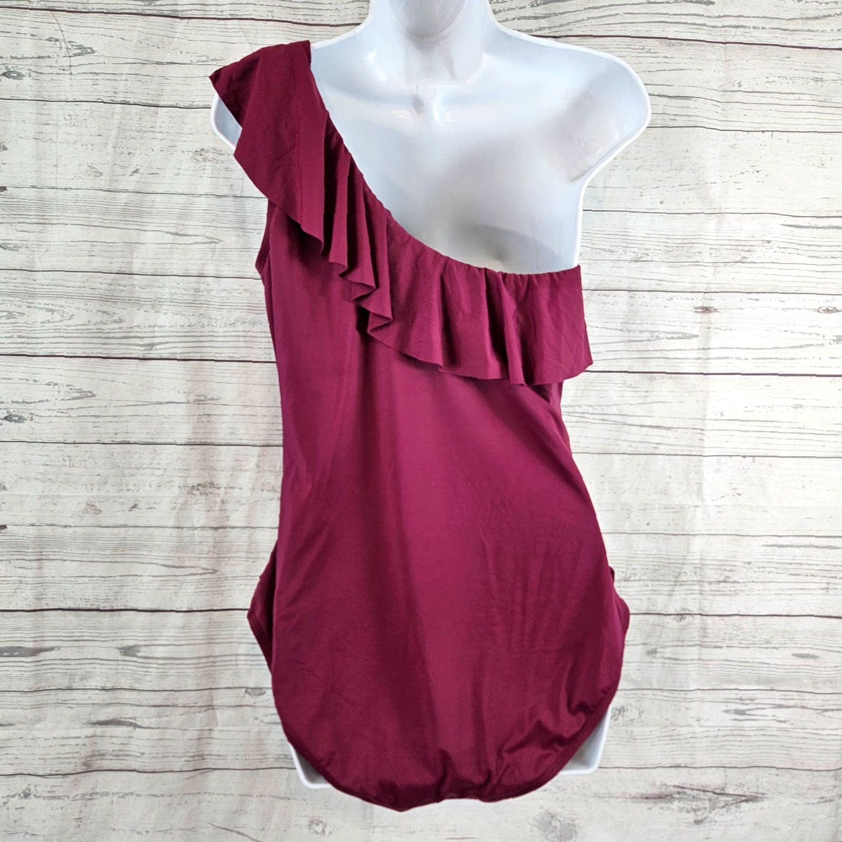 Vintage Hilor Womens One Shoulder Swimsuit Sz 16 Purple Ruched Ruffle One Piece Swimsuit Purple 16 Womens Size ONE SIZE - 3 Thumbnail