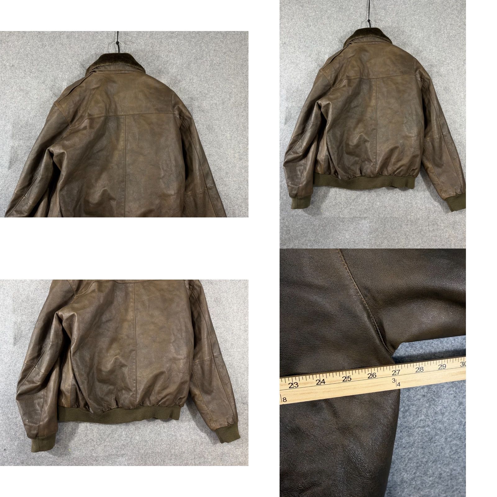 Vintage Aviator Bomber Jacket Mens XL Brown Green Genuine Leather Removable Liner Zipper Jacket Size US XL / EU 56 / 4 - 9 Thumbnail
