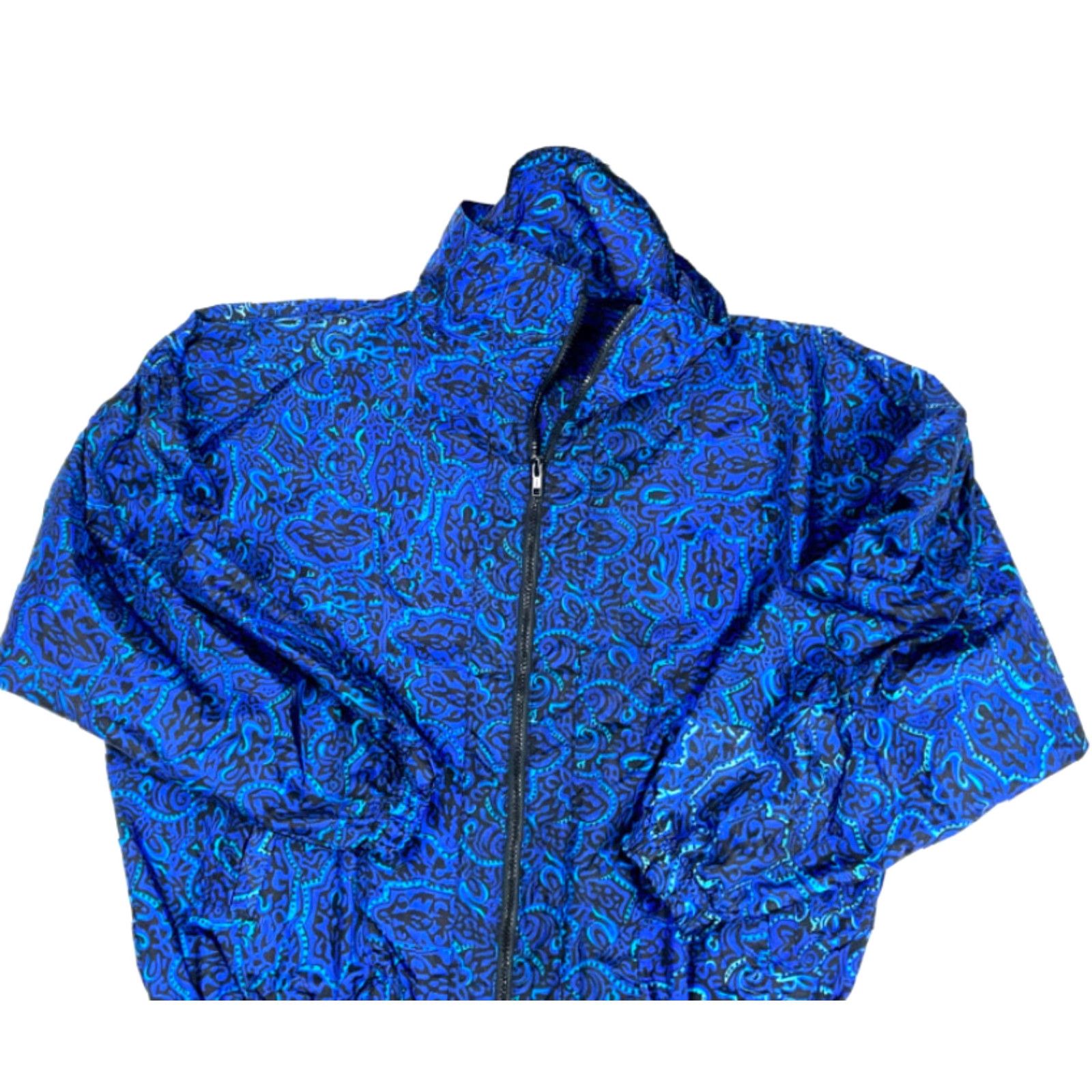 Vintage VTG 90s Geometric Paisley Boxy Fit Full-Zip Windbreaker Jacket Surf Skate L-XL Mens Blue Size US L / EU 52-54 / 3 - 3 Thumbnail
