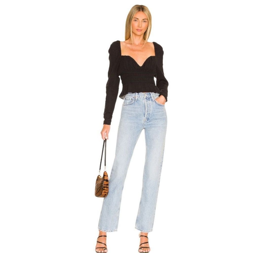 Free People New Free People Chloe Black Smocked Sweetheart Top XS Size XS / US 0-2 / IT 36-38 - 4 Thumbnail