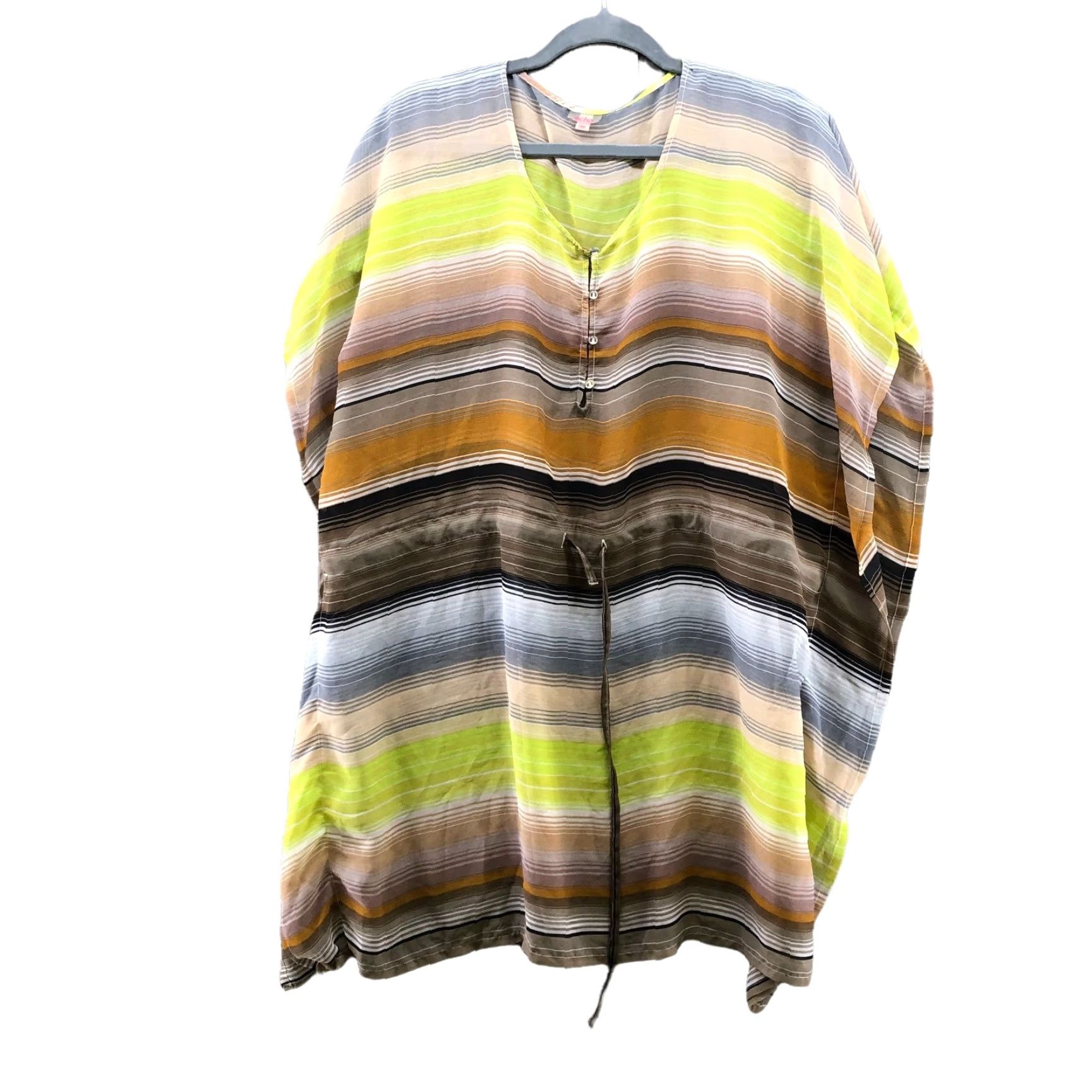 Vintage VINTAGE Echo Chiffon Poncho Kaftan Top Womens OS Yellow Striped Beachy Boho Tunic Size ONE SIZE - 2 Thumbnail