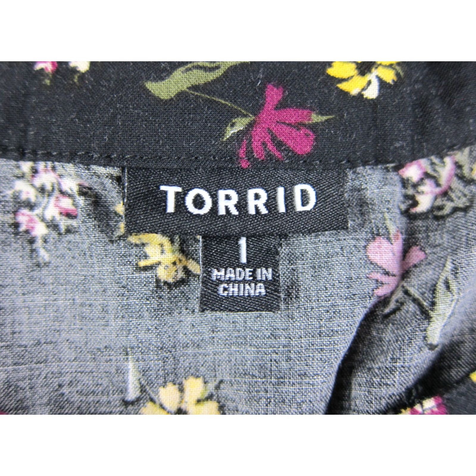 Torrid TORRID 100% Rayon Black Purple Yellow Floral Long Sleeve Tunic Smock Dress 1X Size XL / US 12-14 / IT 48-50 - 3 Thumbnail