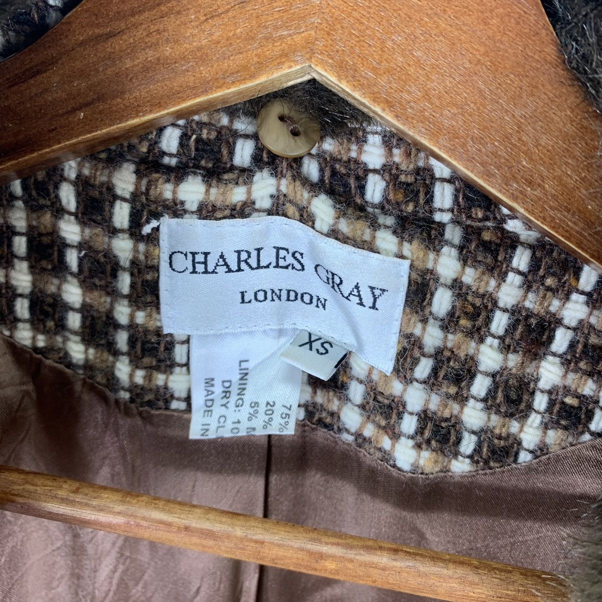 Designer × Vintage Vintage Charles Gray London Fur Tweed Designer Overcoat Size XS / US 0-2 / IT 36-38 - 10 Thumbnail