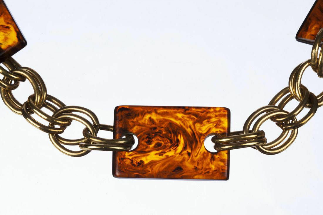 Yves Saint Laurent Yves Saint Laurent Rectangular Tortoise Shell Chain Necklace Size ONE SIZE - 2 Thumbnail
