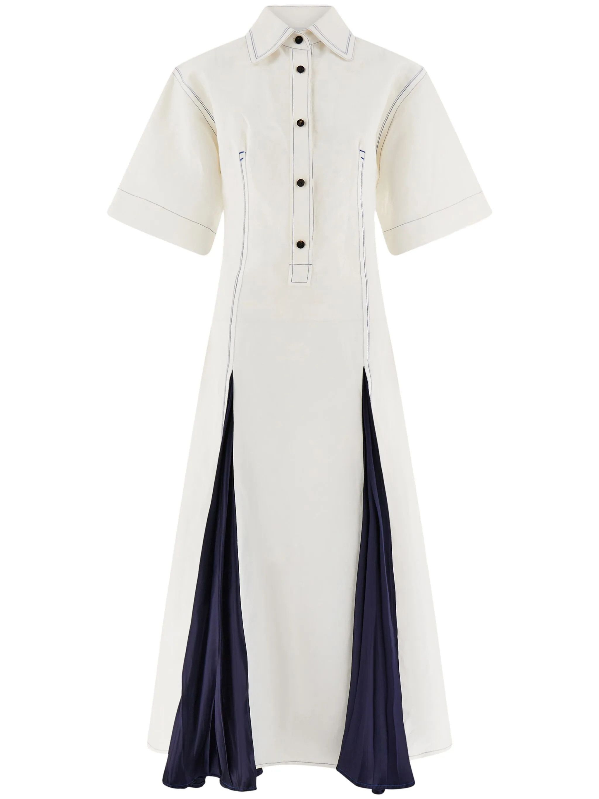 Salvatore Ferragamo o1s1rm0126 Satin Inlay Shirtdress in White/Blue Size L / US 10 / IT 46 - 1 Thumbnail