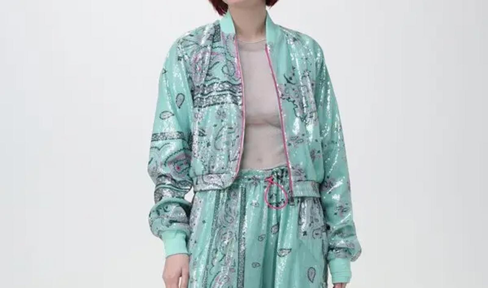 Khrisjoy Khrisjoy Mint Paisley Sequin Bomber Jacket w/Pink Zip Sz S Size XS / US 0-2 / IT 36-38 - 4 Thumbnail