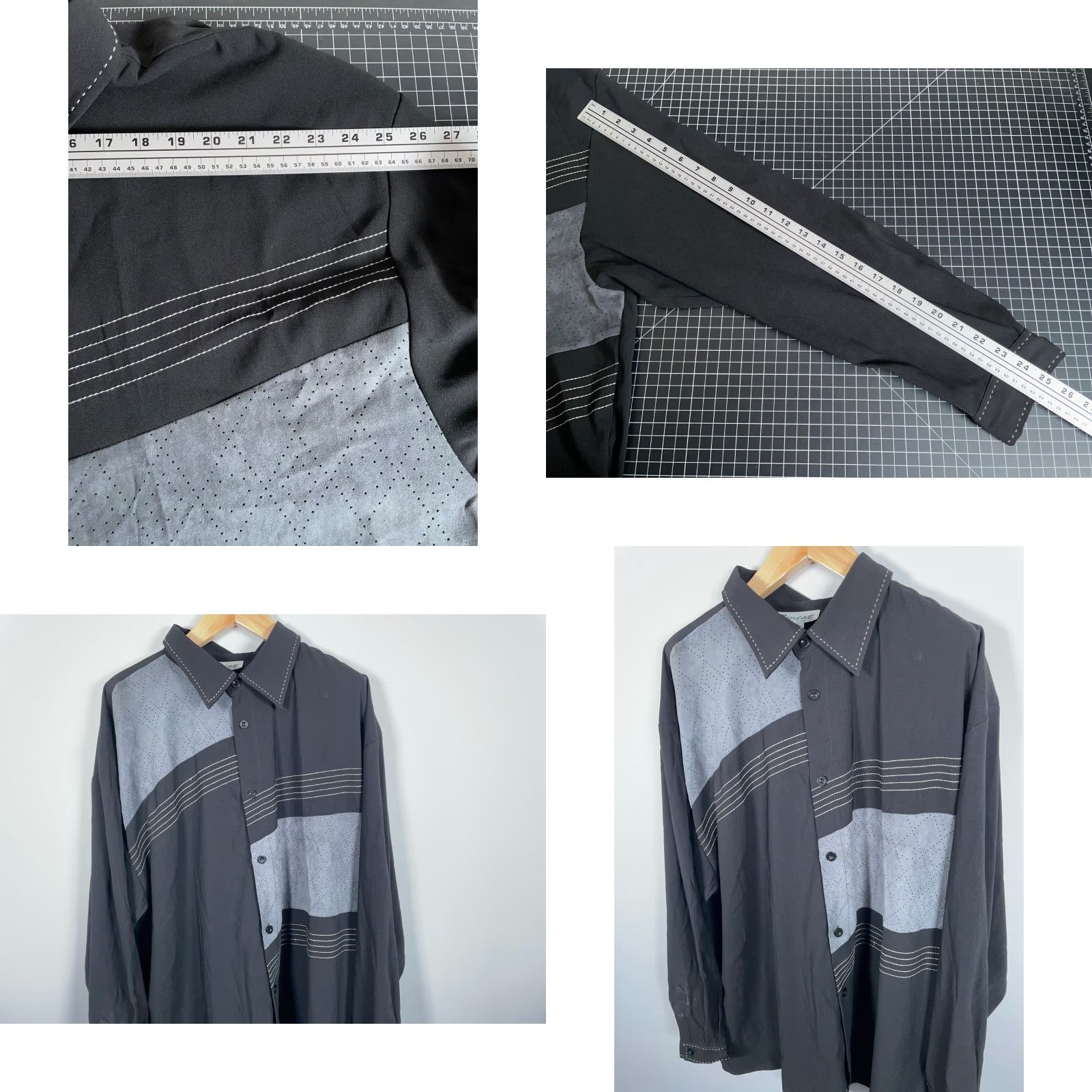 Vintage VINTAGE Abstract Pattern Shirt Men 4XL Black Gray Faux Suede Panel Y2K Style Button-Up Long Sleeve Geometric 90s Hip Hop Retro Mens Size US XXL / EU 58 / 5 - 8 Thumbnail