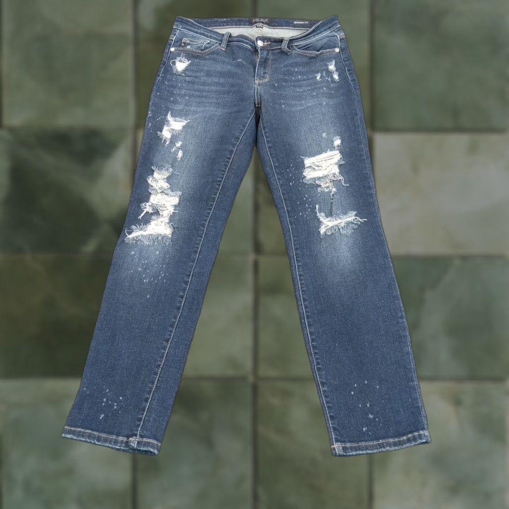 Vintage Judy Blue Blue Boyfriend Fit Straight Stretch Distressed Jeans Womens 7/28 Size 28" / US 6 / IT 42 - 1 Thumbnail