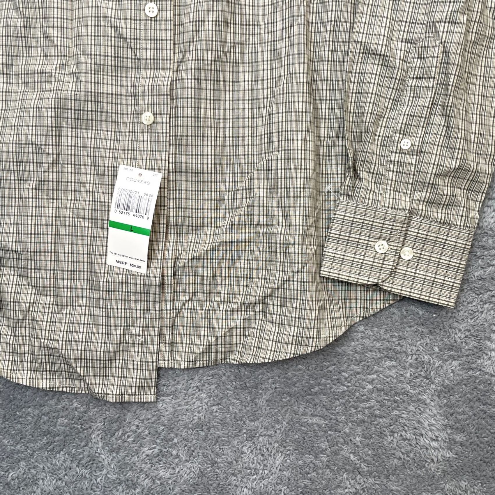 Dockers DOCKERS Shirt Mens L Beige Plaid Button-Down Wrinkle Resistant Cotton Polyester Casual Workwear Knit Bagged Box Back No Wrinkles Size US L / EU 52-54 / 3 - 3 Thumbnail