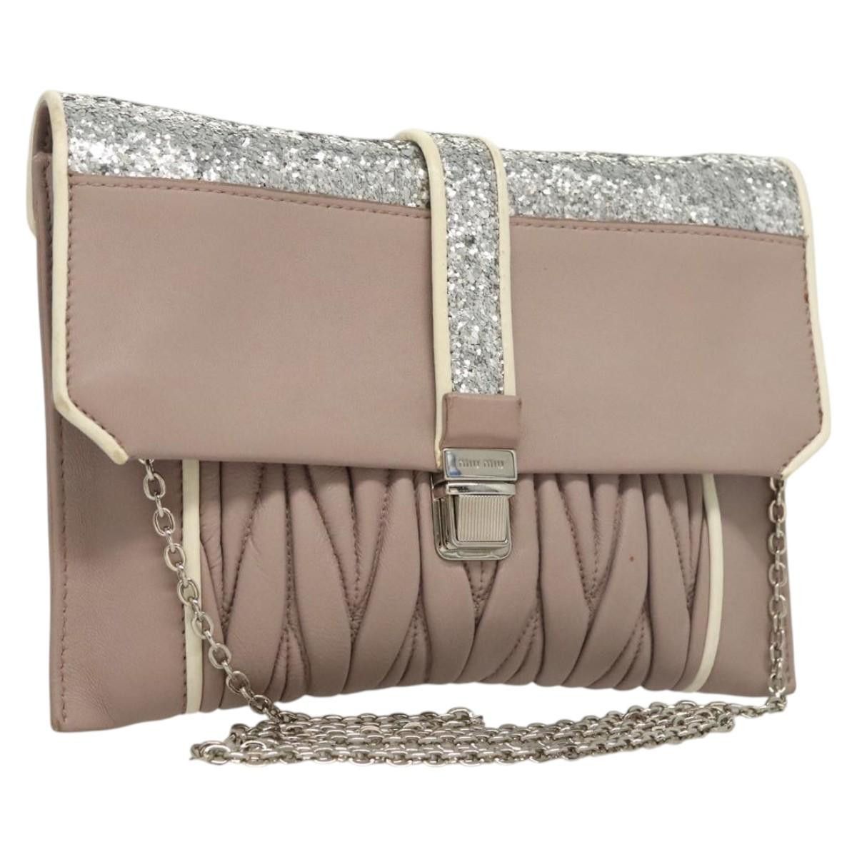 Miu Miu Matelasse Chain Shoulder Bag Leather Pink Auth 119144, Women's