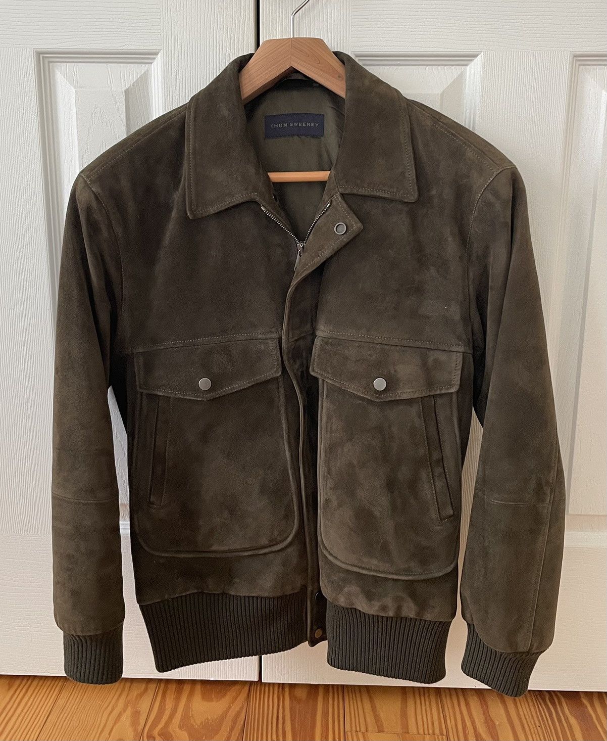 Thom Sweeney Incredible Olive Green/Brown Leather Suede Bomber Jacket Size US L / EU 52-54 / 3 - 1 Thumbnail