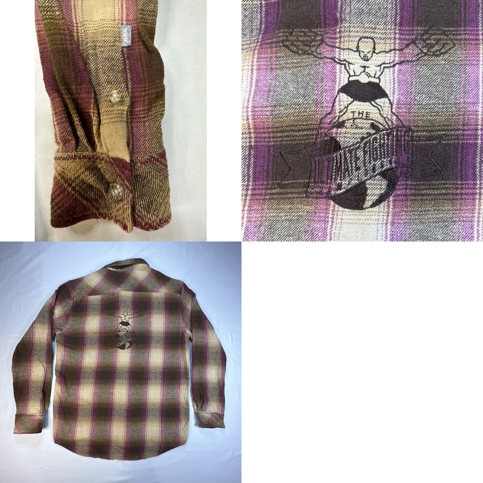 UFC VINTAGE UFC Flannel Button-Up Shirt Unisex Adults L Collared Embroidered Back Graphic Brown Pink 90s 2000s UFC Theme Size US L / EU 52-54 / 3 - 8 Thumbnail