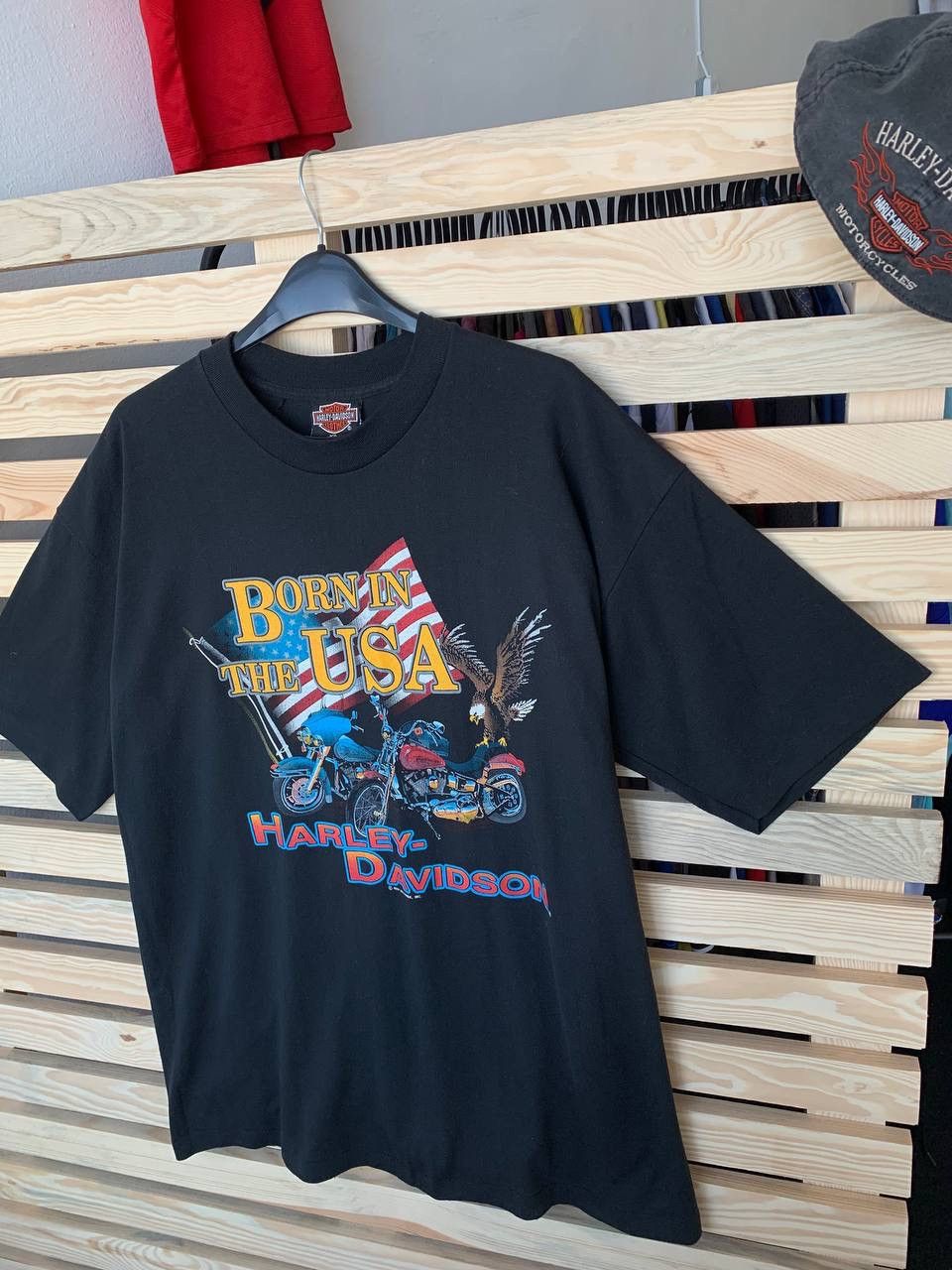 Harley Davidson × Vintage Vintage 1991 Harley Davidson Born In The USA Eagle T-shirt Size US XL / EU 56 / 4 - 5 Thumbnail