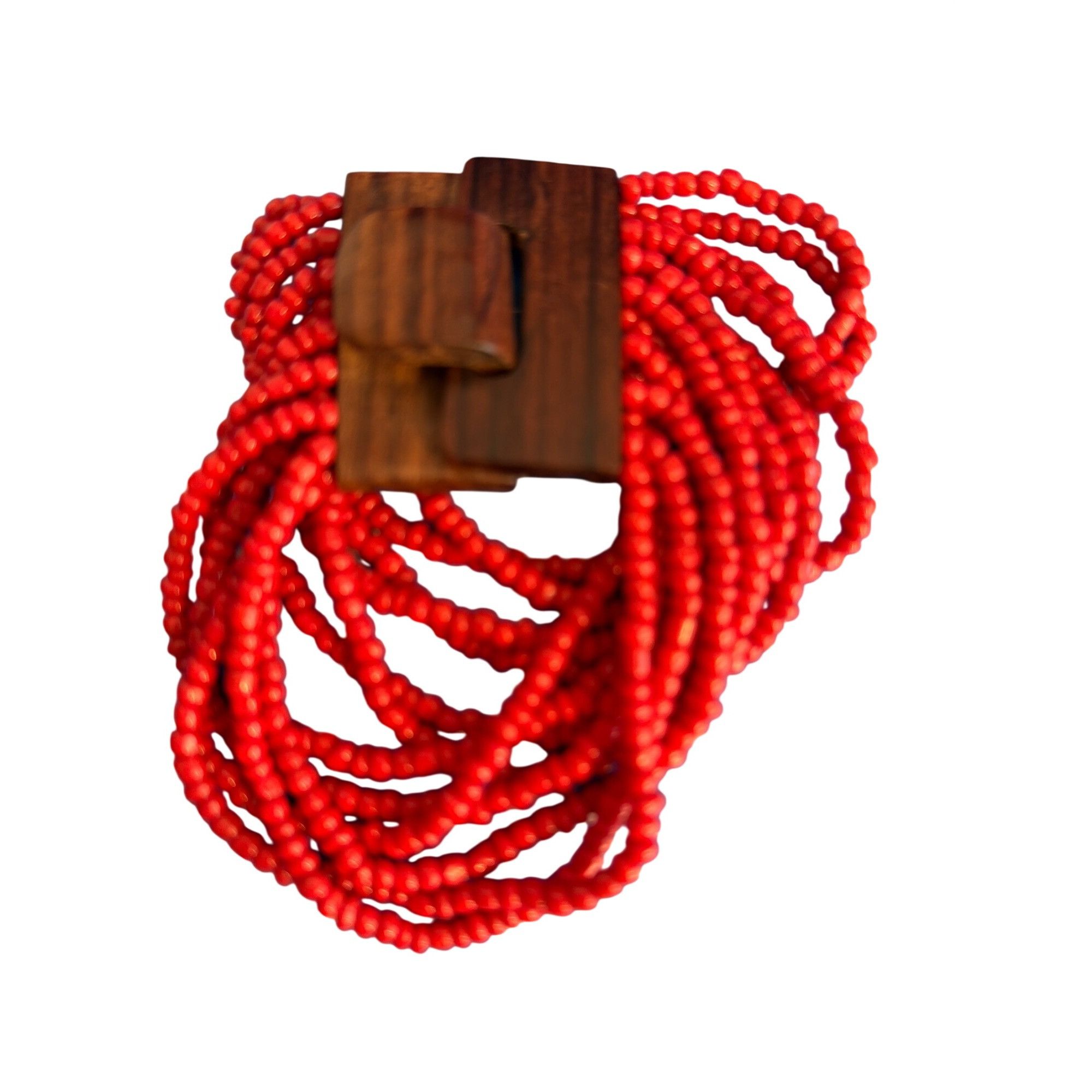 Other Bali Red Bead Hardwood Buckle Bracelet Multi Strand Chunky 7 Size ONE SIZE - 3 Thumbnail