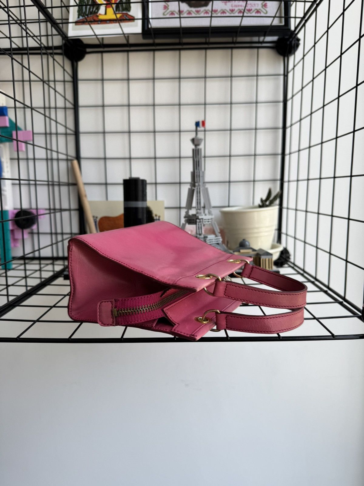 Celine Vintage Celine Triomphe Pink Leather Handbag Size ONE SIZE - 3 Thumbnail