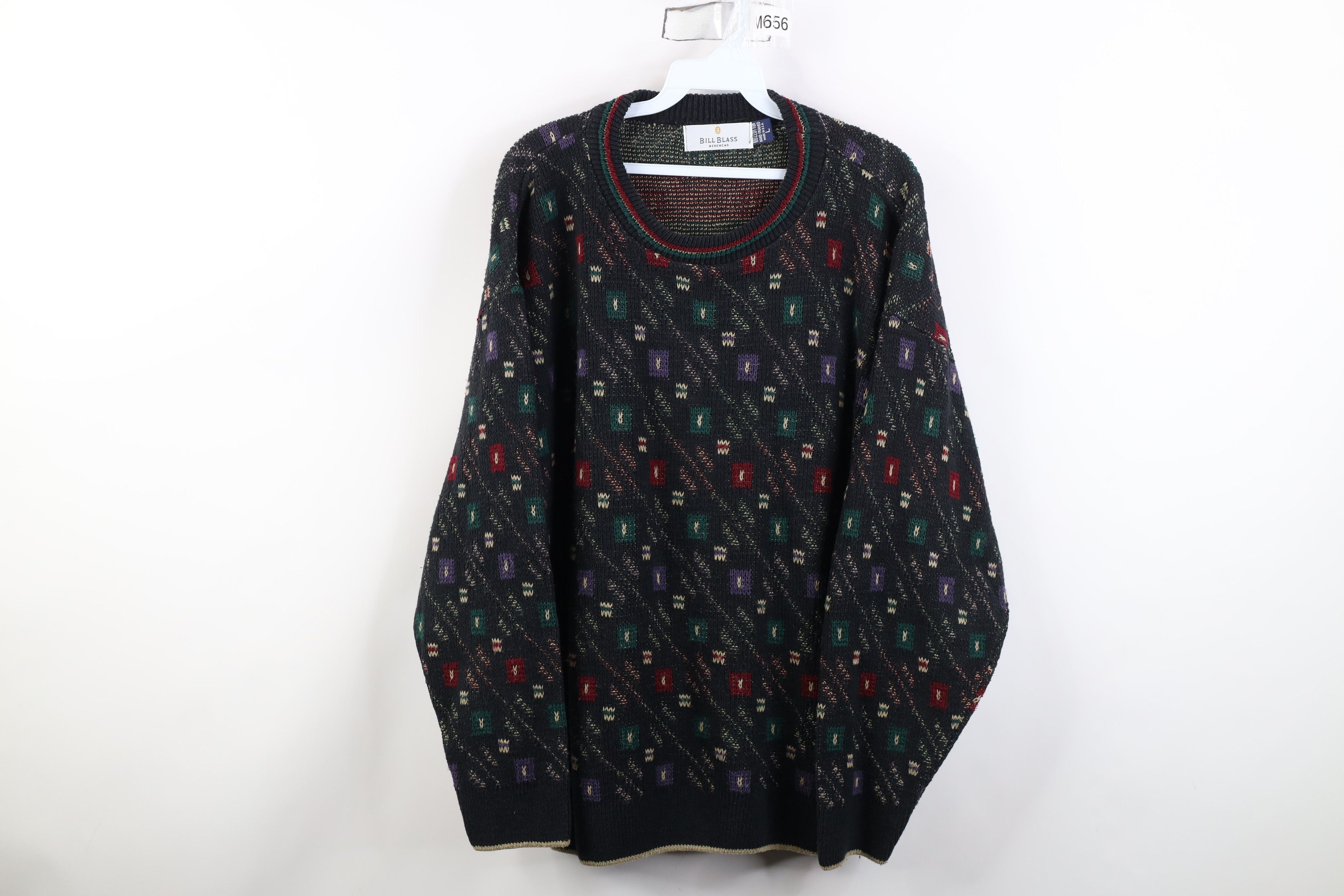 Vintage 90s Coogi Style Checkered Knit Sweater Cotton USA