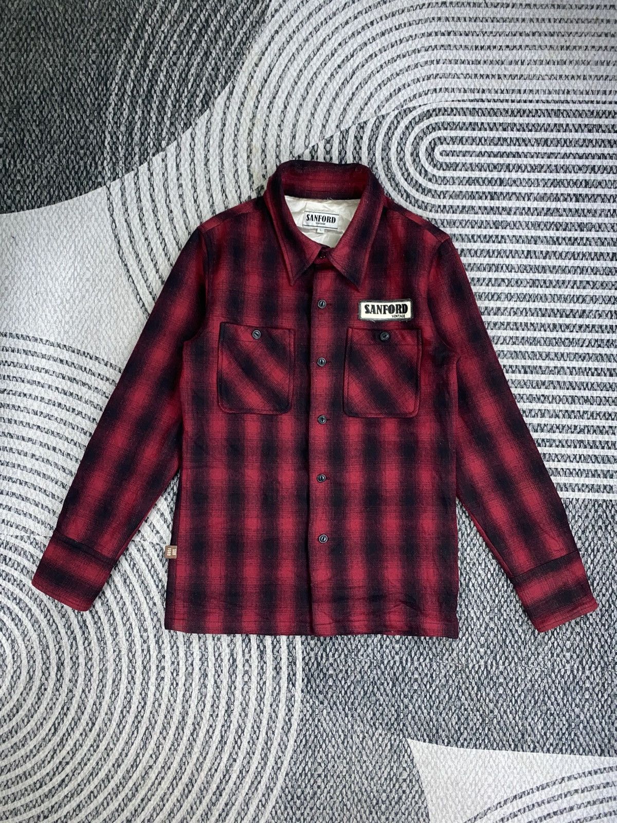 Japanese Brand Vintage Sanford Red Checked Relaxed Fit Flannel Shirt Size US M / EU 48-50 / 2 - 1 Thumbnail
