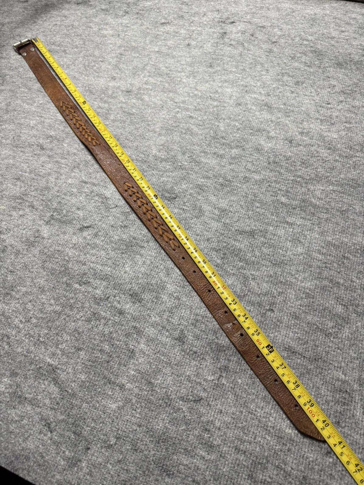 Vintage 90s Vintage Brown Tooled Leather Belt Braided Detail Western Size ONE SIZE - 15 Thumbnail
