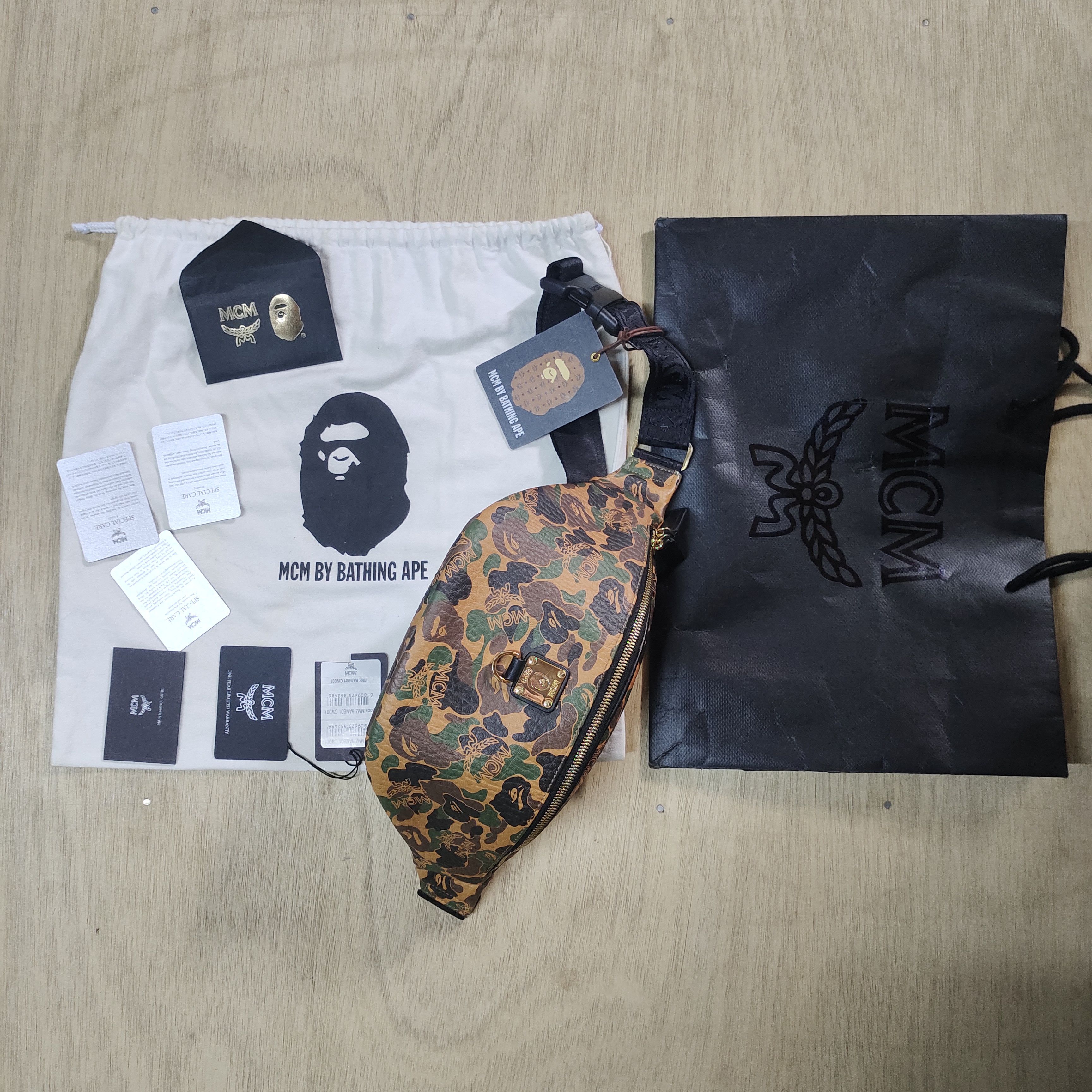 MCM × BAPE® MCM CAMO BELT BAG Bape × MCM MCM X BAPE BELT BAG VISETOS CAMO | Grailed
