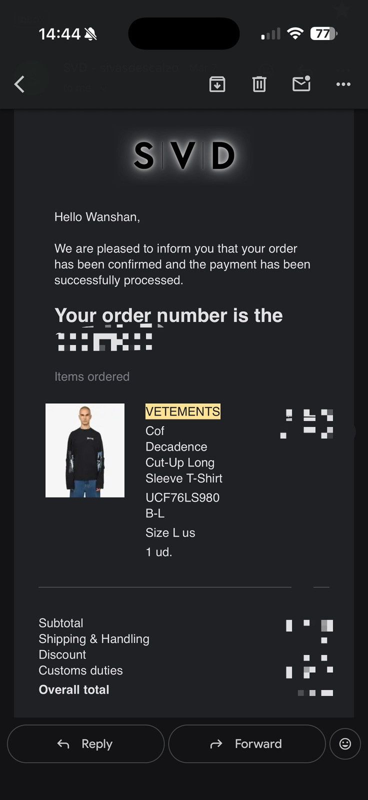 Vetements Cof Decadence Cut-Up Long Sleeve T-Shirt - Black Size US L / EU 52-54 / 3 - 11 Thumbnail
