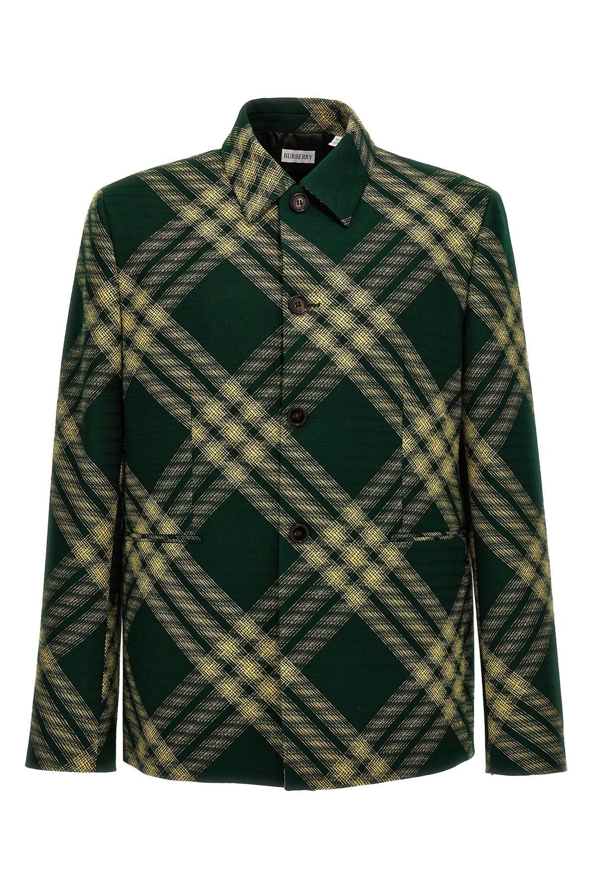 image of Burberry Check Wool Tailored Blazer in Green, Men's (Size 2XL)