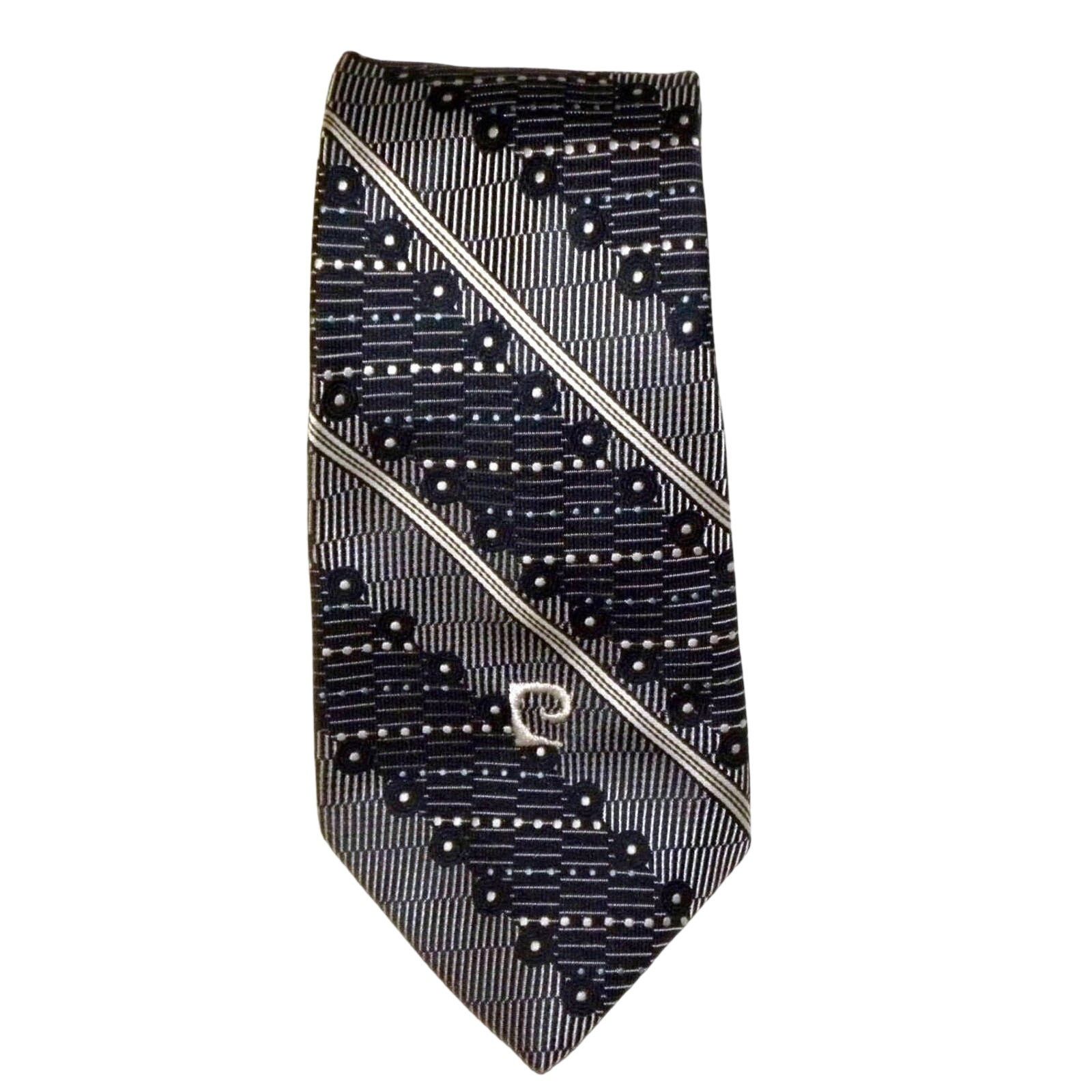 Pierre Cardin × Vintage 70s PIERRE CARDIN 4" Wide Necktie | Blue Logo Stripe Tie Size ONE SIZE - 2 Thumbnail