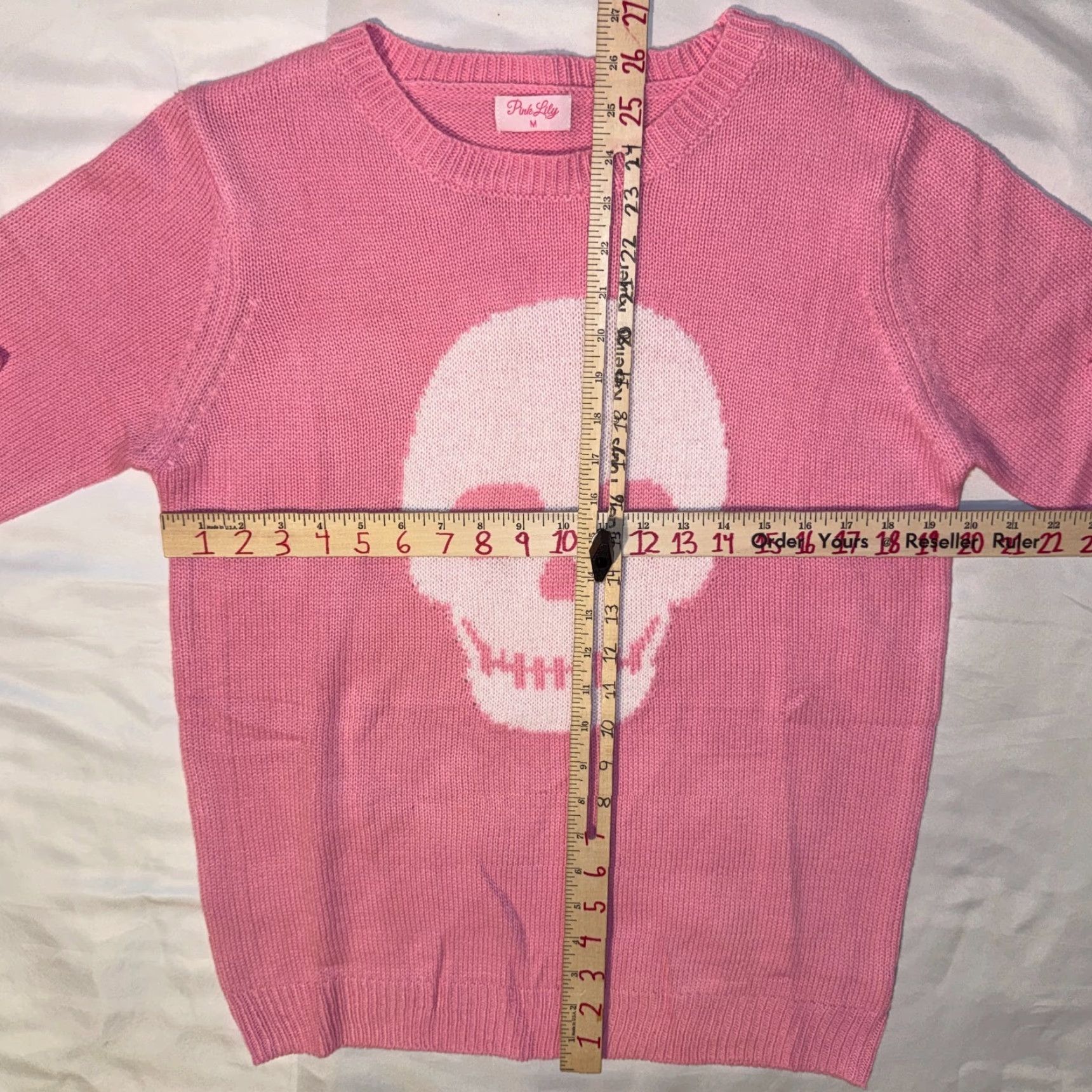 Vintage Pink Lily Sweater Shirt Womens Medium Pink Skull Knit Crew Neck Pullover Long Sleeve Size M / US 6-8 / IT 42-44 - 6 Thumbnail