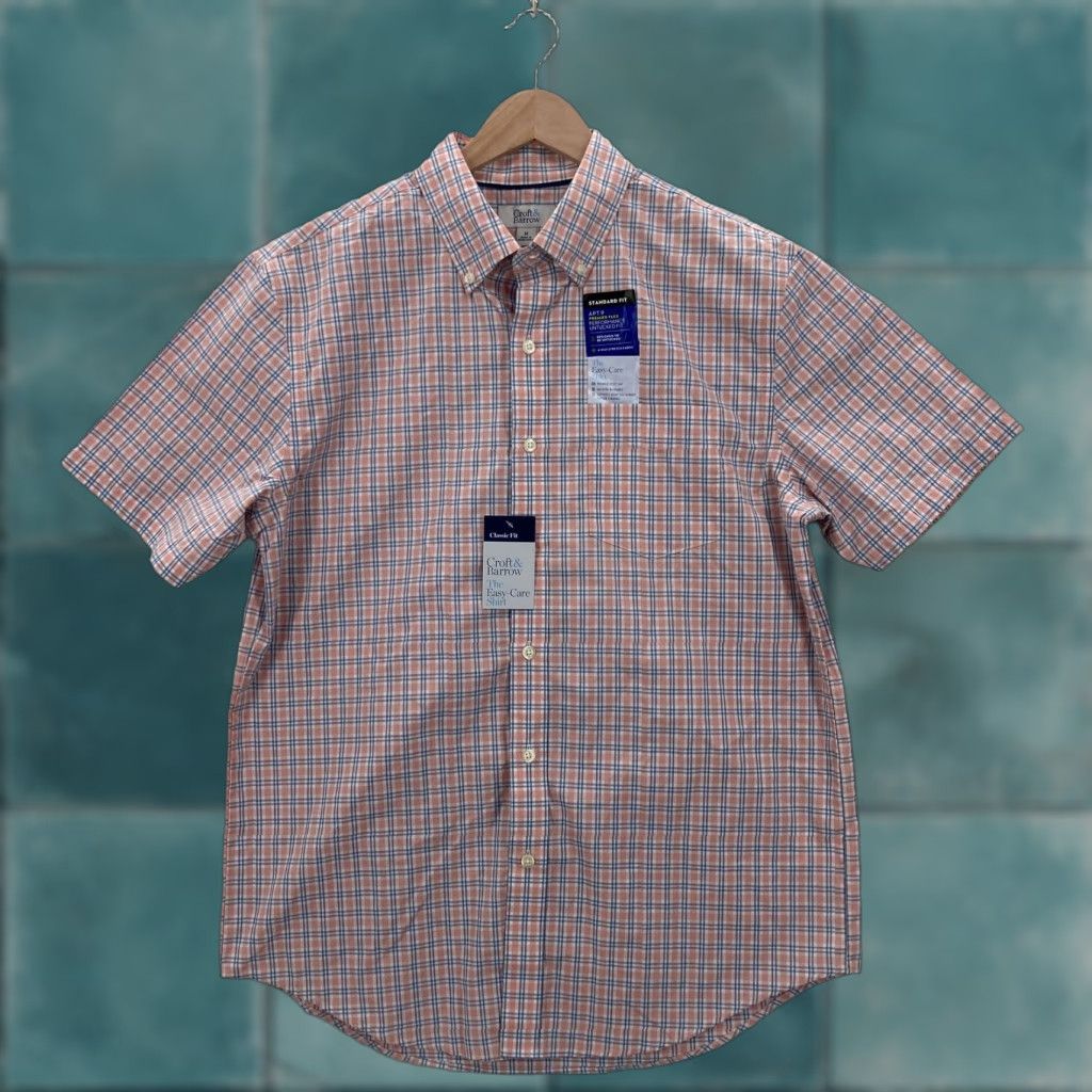 Croft & Barrow Croft & Barrow Shirt Mens Medium Orange Plaid Easy Care Short Sleeve Button Down Size US M / EU 48-50 / 2 - 1 Thumbnail
