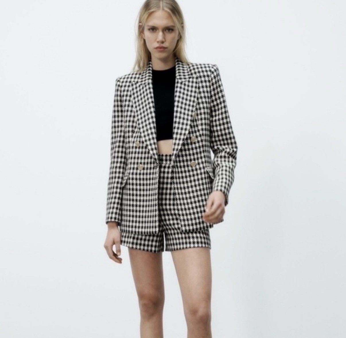 Zara Zara houndstooth double breasted blazer jacket M Size M / US 6-8 / IT 42-44 - 2 Thumbnail