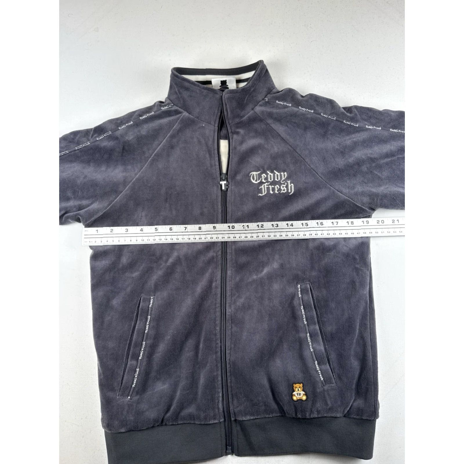 VINTAGE Teddy Fresh Track Jacket Unisex XS Velour Full Zip Gray