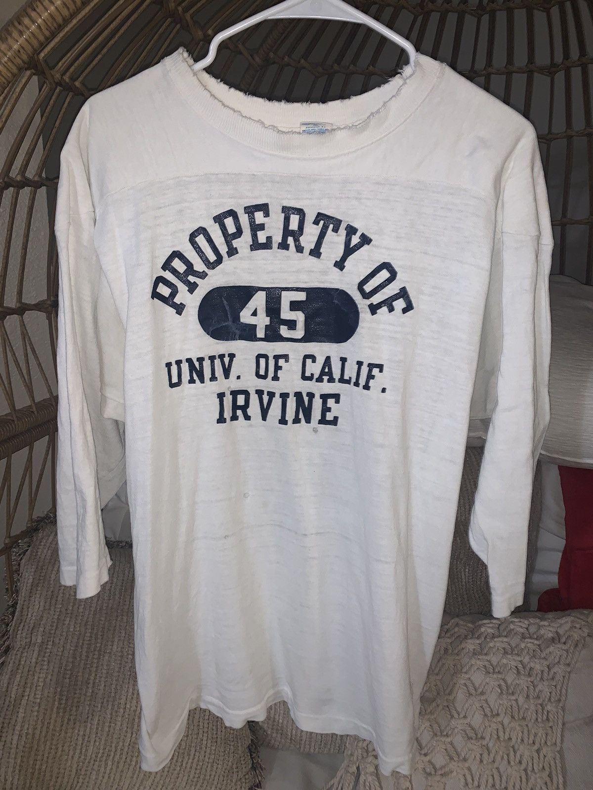 image of 70's Champion University Of California Jersey Shirt in White, Men's (Size Large)