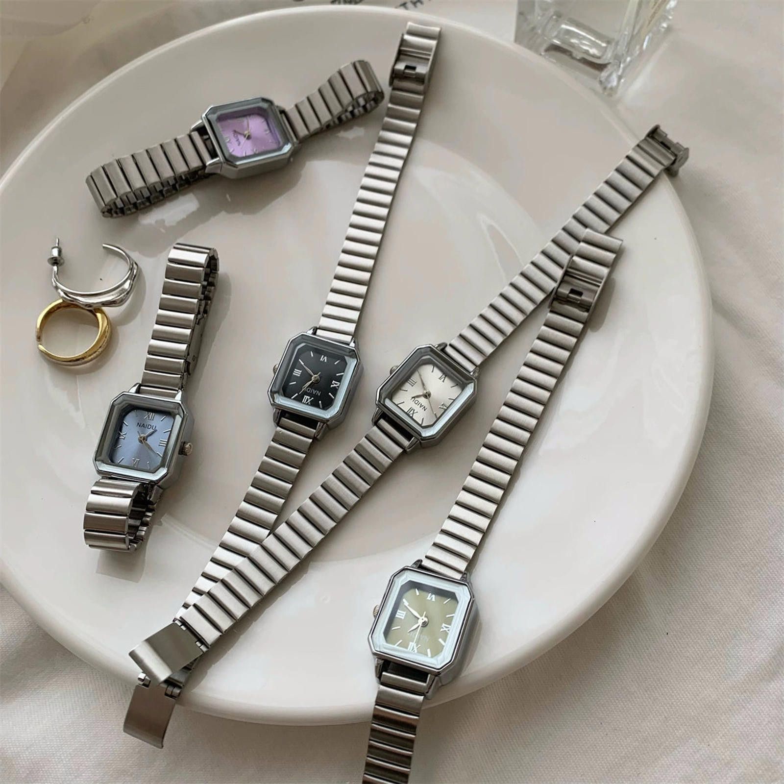 Jewelry Silver Stainless Steel Square Face Wristwatch, Slim Fit Size ONE SIZE - 9 Thumbnail